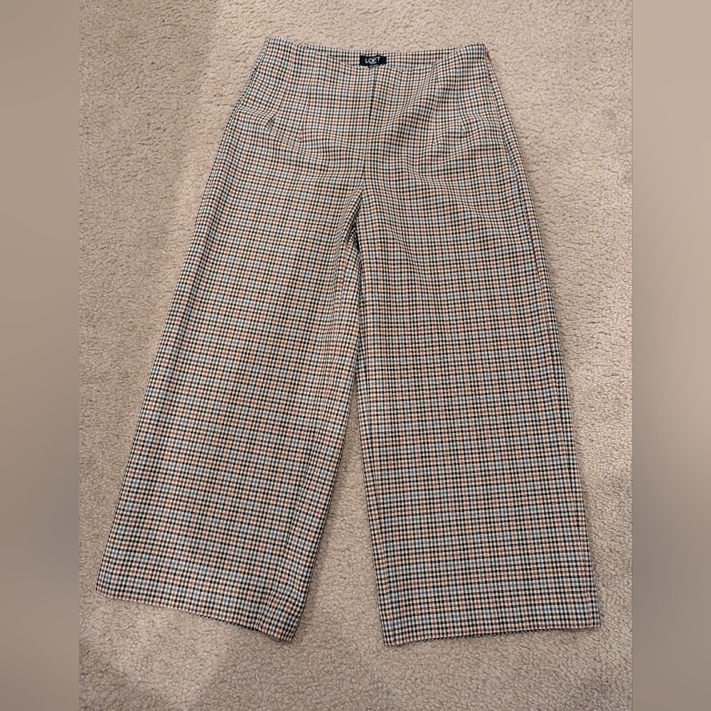 LOFT Multicolor Checkered Wide-Leg Pants